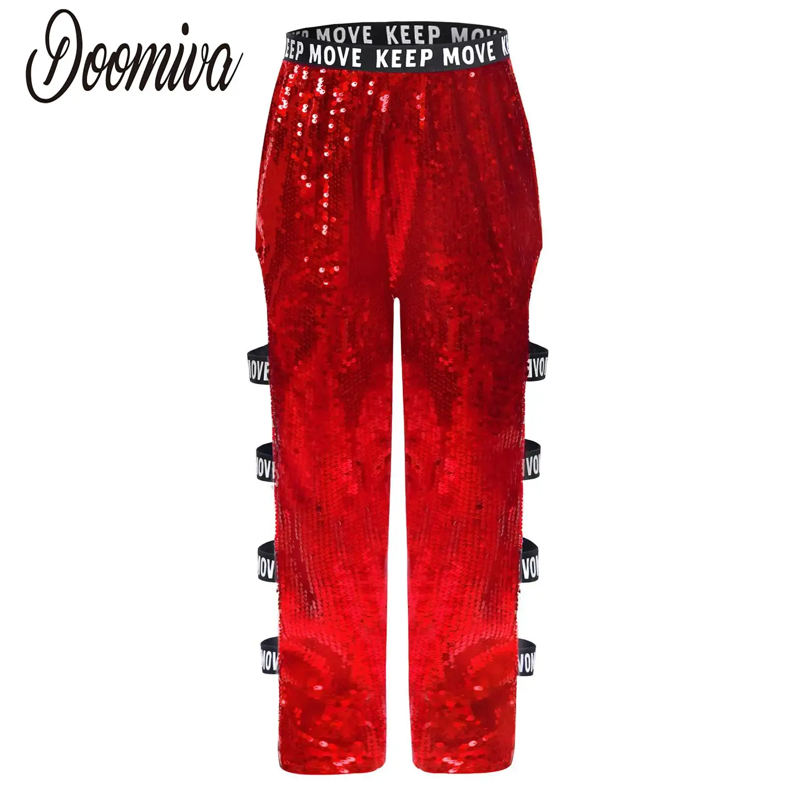 Kinder Mädchen Glitzer Pailletten Jazz Modern Dance Kostüme Hosen Hip-Hop Street Dancewear Ausschnitt Seitenhose Bühnenkostüm
