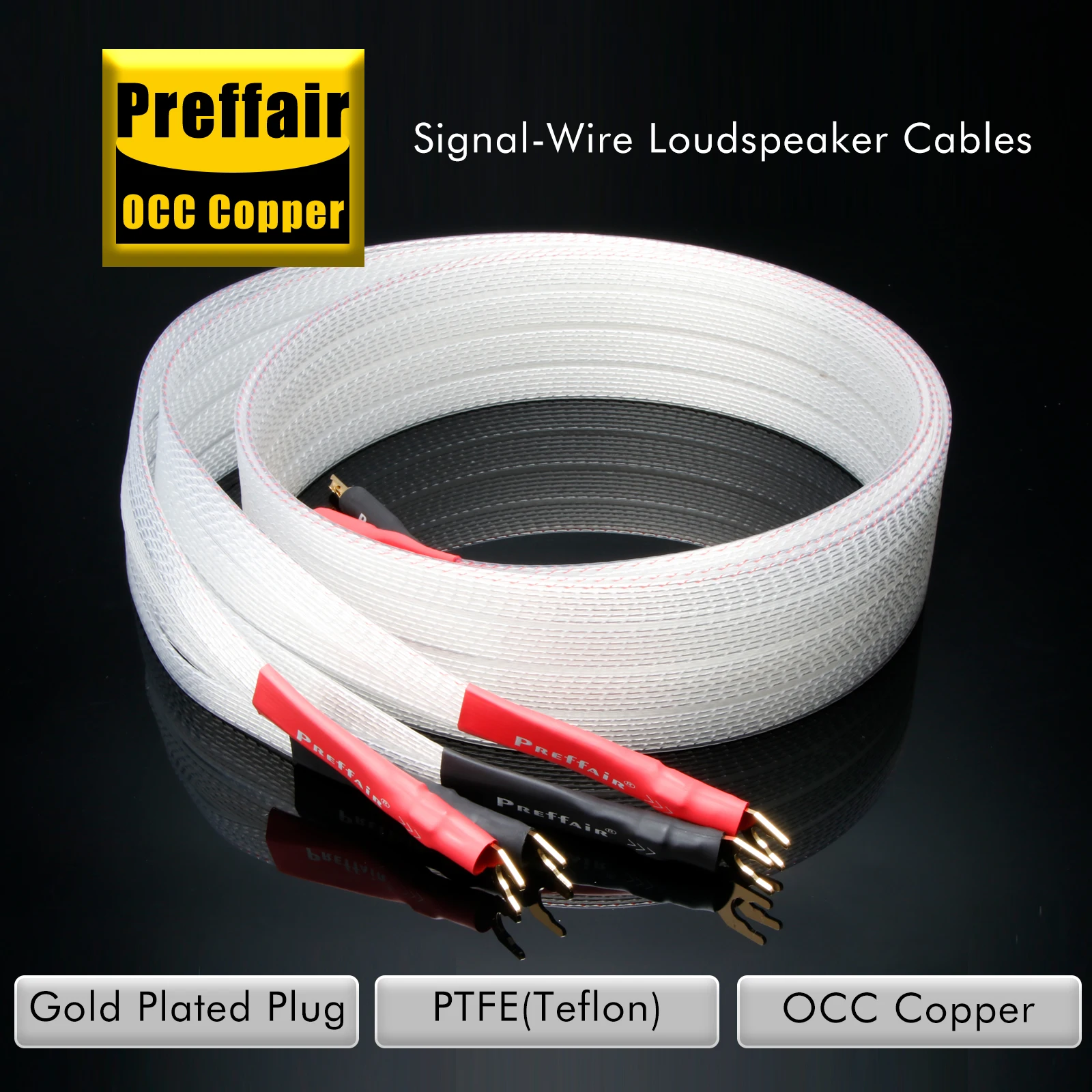 

Speaker Cable Hifi OCC Copper Flat Belt Audio Cable Silver-plated Speaker Cables Gold-plated Y-type/Banana Plug Double Shield