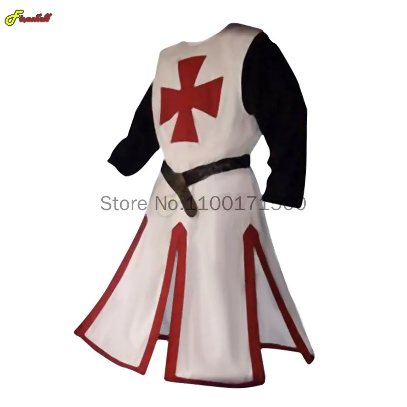 S-4XL Nam Thời Trung Cổ Thập Tự Hiệp Sĩ Dòng Đền Thun Trang Phục Hóa Trang Phục Hưng Halloween Surcoat Chiến Binh Bệnh Dịch Hạch Đen Áo Choàng Đầu