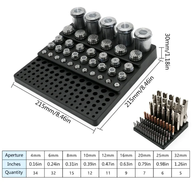 Milling Bit Storage Tray with 131 Holes,Plastic Drill Bit Endmill Storage Box for 4-32mm Milling Cutter Tool