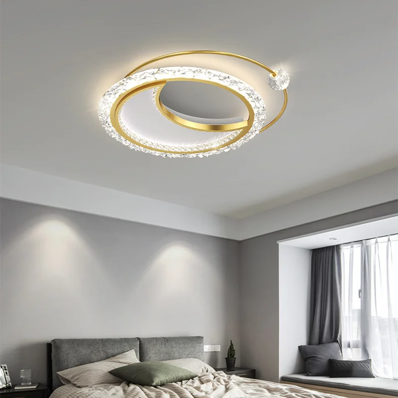 

Round LED Ceiling Lights Modern Simple Living Room Bedroom Study Golden Acrylic Chandelier Nordic Indoor Lighting Decor Fixtures