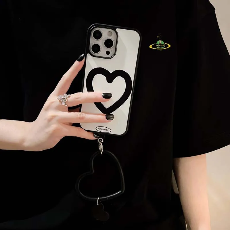 

Korean Japanese Style Silicone Phone Case Full Protection Heart Shape Line Design for 16 pro Max Women's Mobile Phone C...