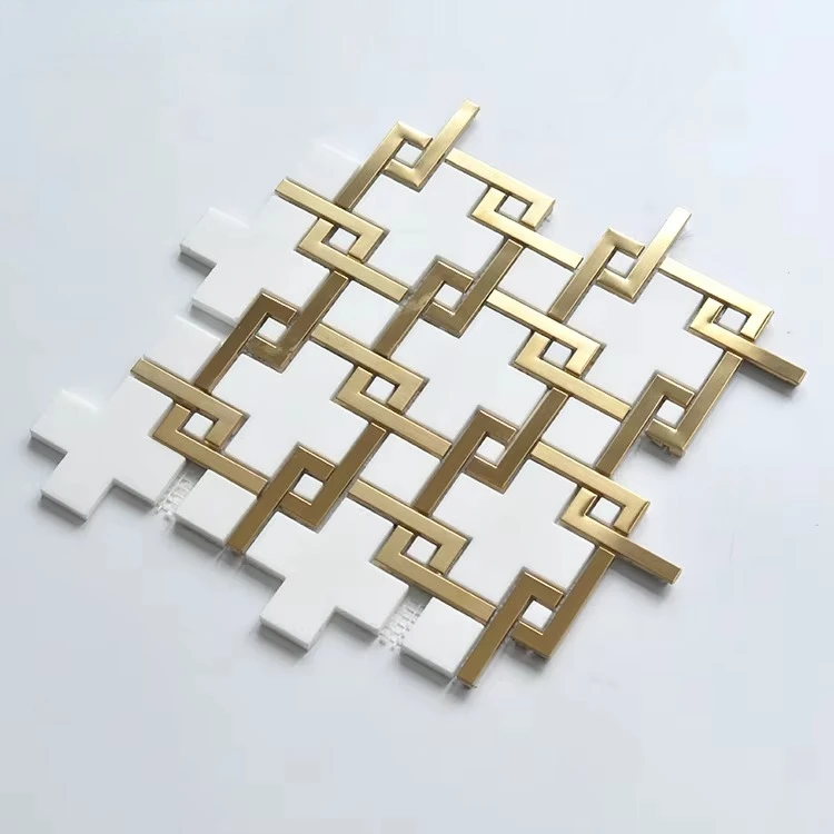 

White Marble Gold Stainless Steel Mosaic Floor Tiles New Design for Interior Home Decorative Wall Art