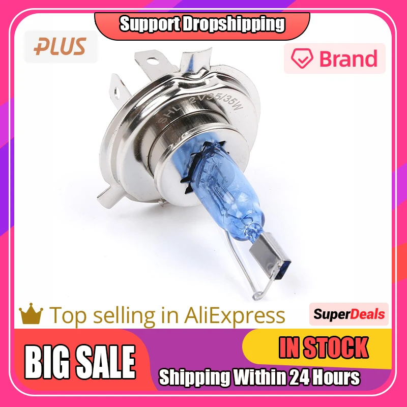 

H4 35W HID Halogen Light Bulb White 6000K Car Motorcycle Xenon Lamp Brightening Super Bright Bulb High Brightness Headlight