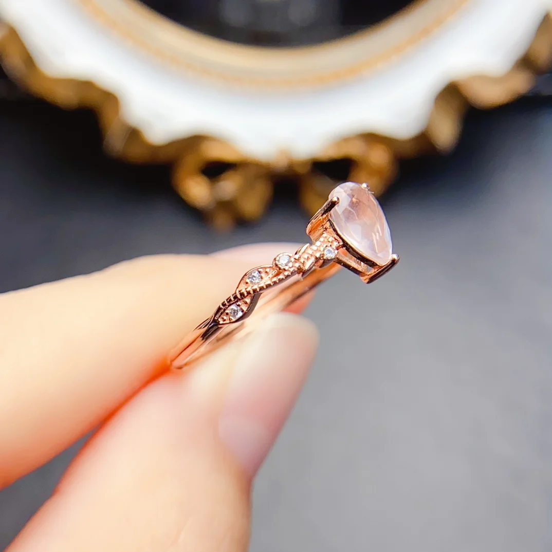 FS 5*7mm Natural Rose Quartz Simplicity Ring S925 Sterling Silver Fine Fashion Charm Weddings Jewelry for Women Gift MeiBaPJ