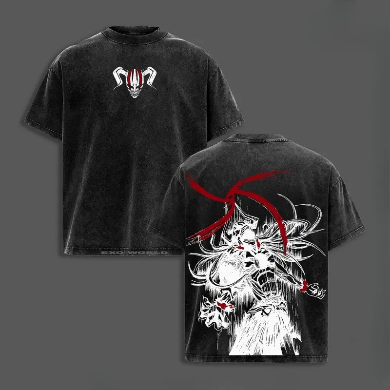 Hot Sale Anime BLEACH Yhwach Graphic Print T-shirt Men Women Retro Washed Streetwear Harajuku Fashion O-neck Cotton Oversize Top