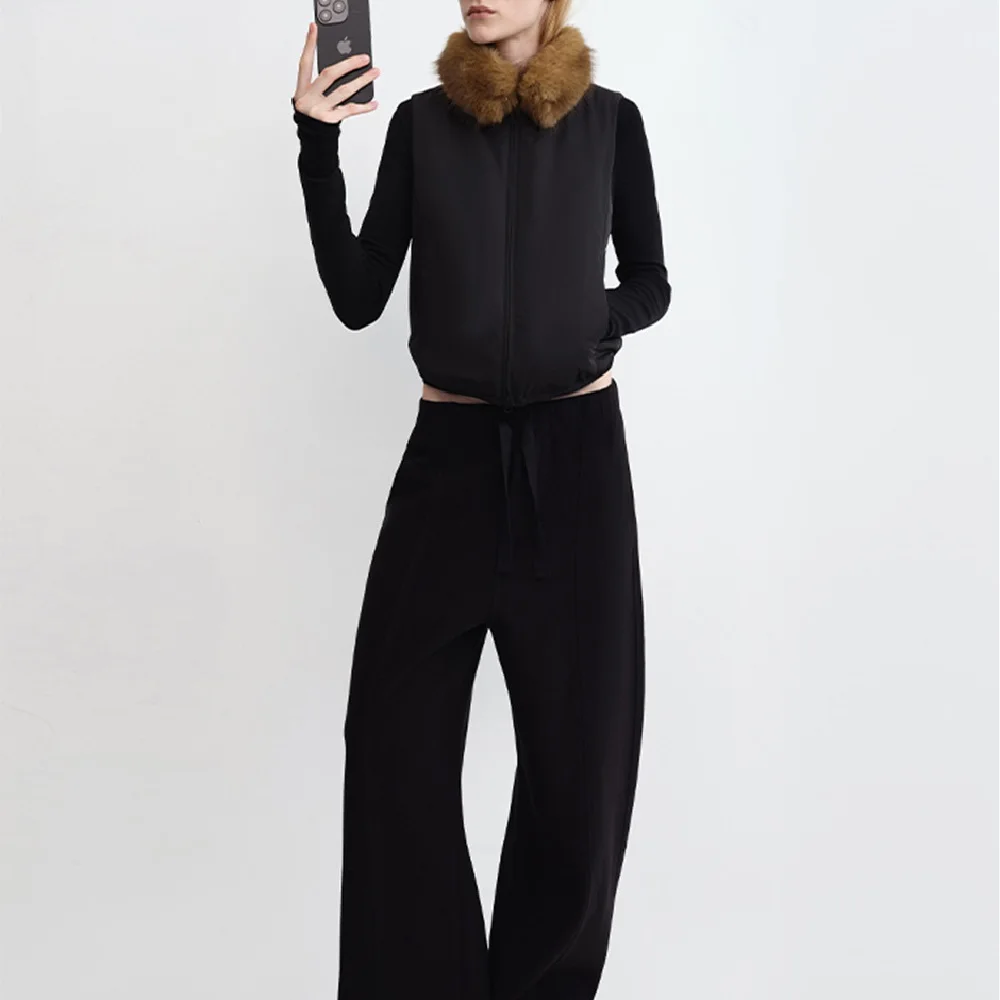 

2025 Women's Winter Vest with Large Fur Collar, Zipper, Loose Fit, Casual, Y2K New Fashion, High Quality, Versatile Outerwear