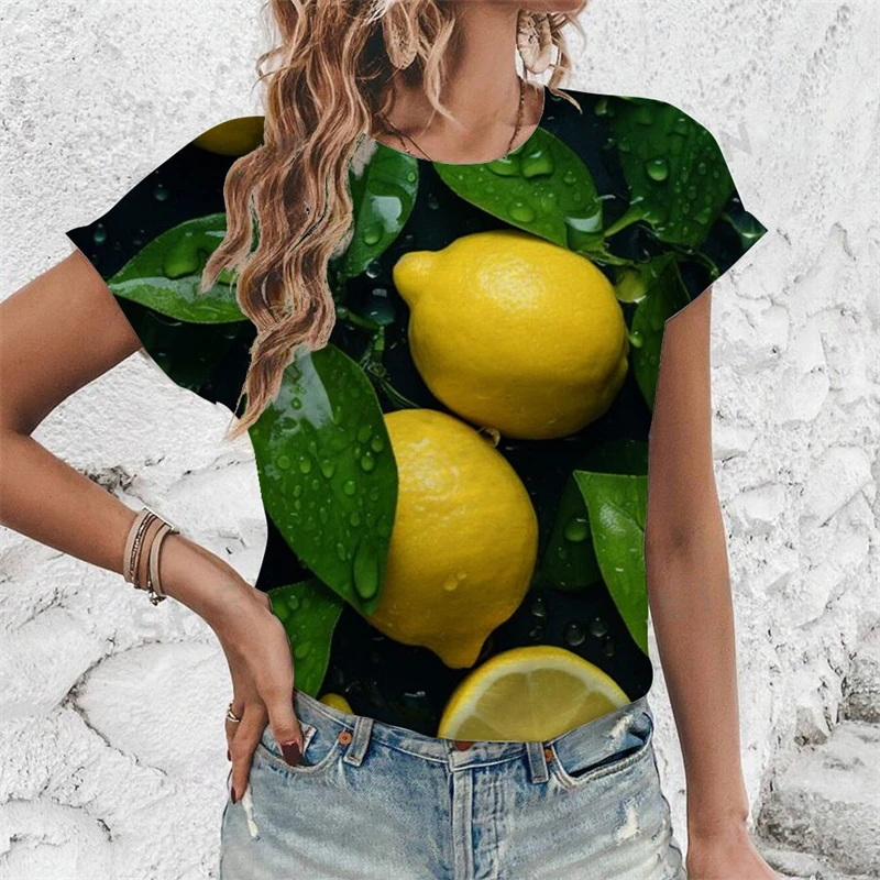 2024 New 3D Tropical Fruit Lemon Print Tops For Women Comfortable T-shirt Female Fashion Short Sleeve Tshirt Ladies Clothing