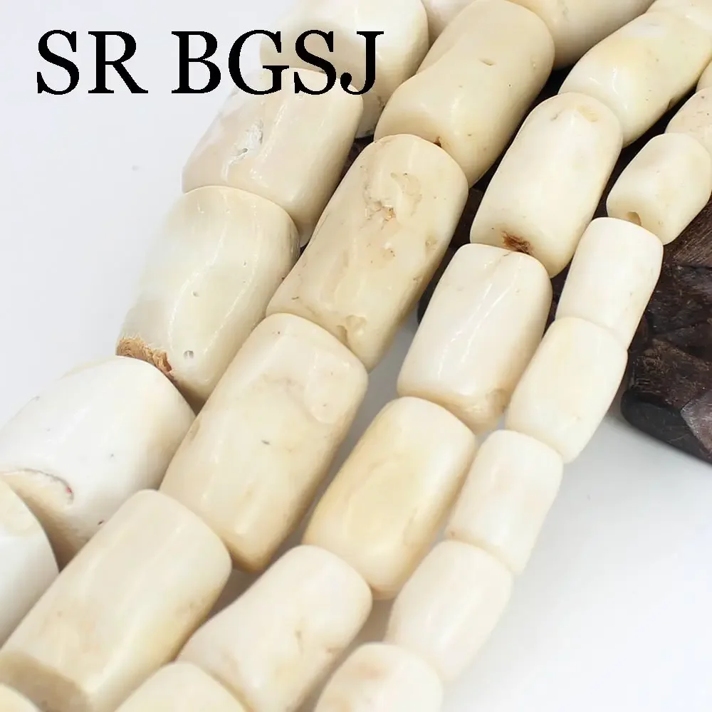 10-12mm small Real Freeform Column Natural White Sea Bamboo Coral Jewelry Findings Large Diy Beads Strand 15\