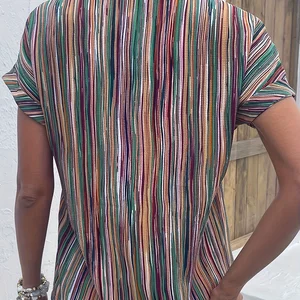 Gestreifte Druckbluse für Frauen, Freizeitbluse, runder Kragen, Halbmango, große Größe, Frühlingskleidung Hauptverkaufsblusen - №5