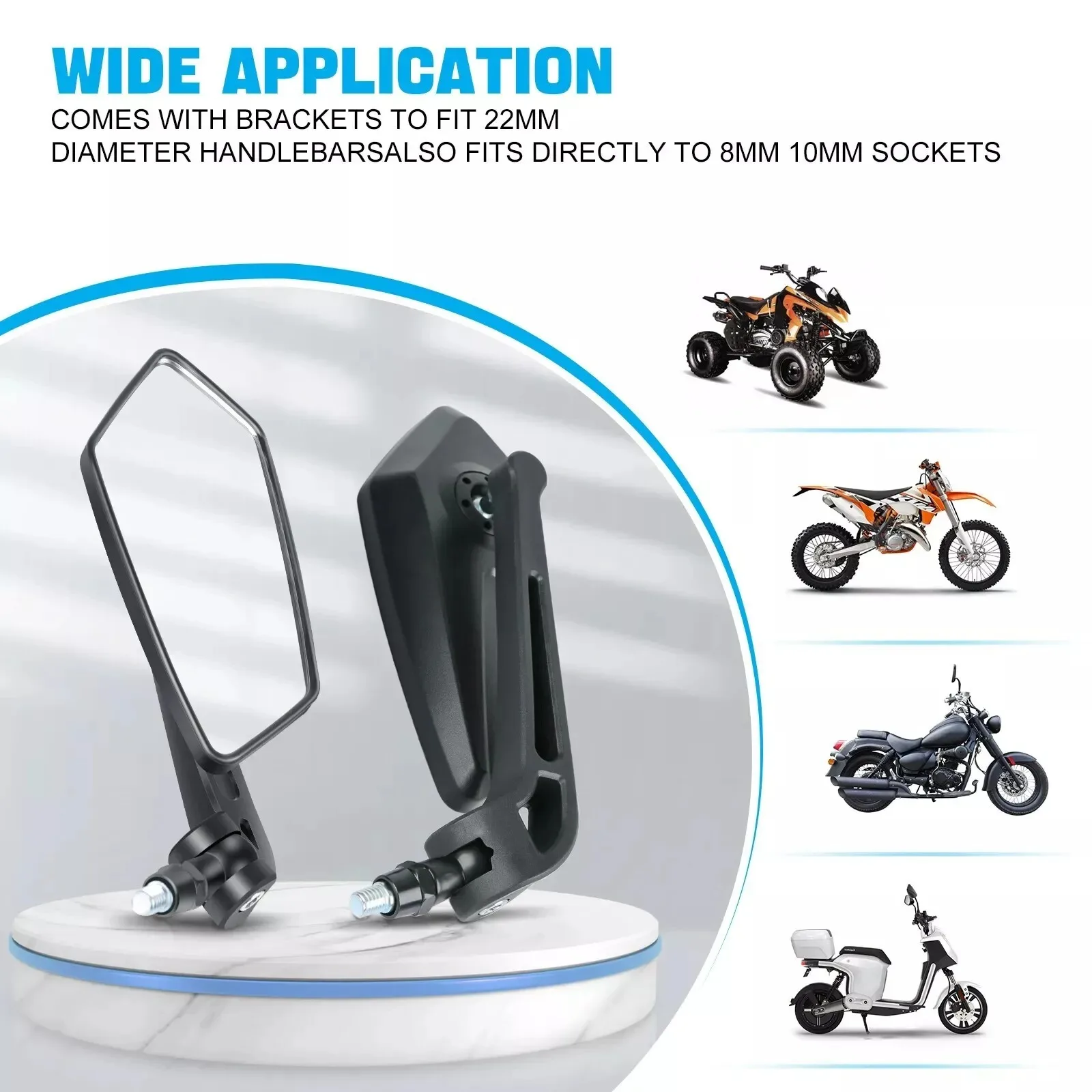 HD Motorcycle Mirrors Convex 18-32mm 360° Vibration Dampening For Yamaha Tricity 125 Tricity155 Tricity300 Tricity125 155 300