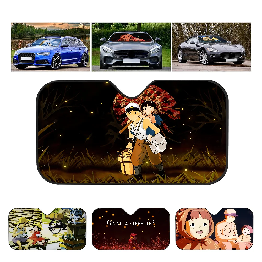 

G-Grave Of The Fireflies Car Sun Shade Front Window Sunshade For Most Sedans SUV Blocks Max Uv Rays Keep Your Vehicle Cool