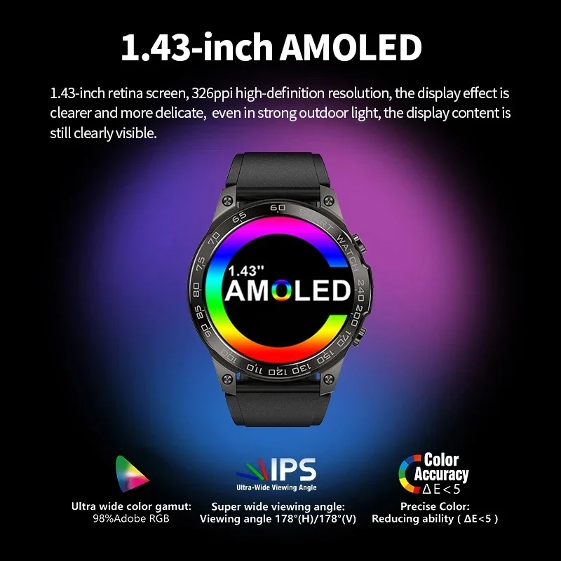 ساعة ذكية عالية الدقة من AMOLED بشاشة لمس كاملة للرجال ، مكالمة بلوتوث ، متعقب رياضي خارجي ، بطارية ، DM50 ، NFC1.43 بوصة