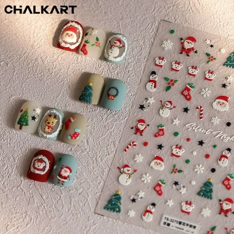 

Nails Christmas 2D 3D Nail Stickers Ultra Thin Self Adhesive Manicure Set Japanese Style, Party Nail Art with Gift Box for Women