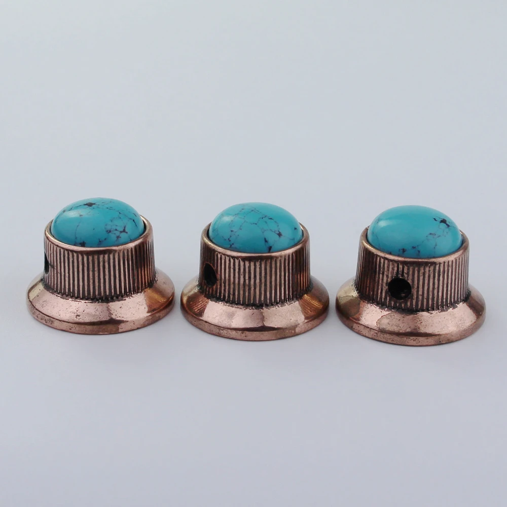 Guyker Potentiometer Knob Electric Guitar Bass Metal Control Volume Knob Hat Type Blue Turquoise Surface