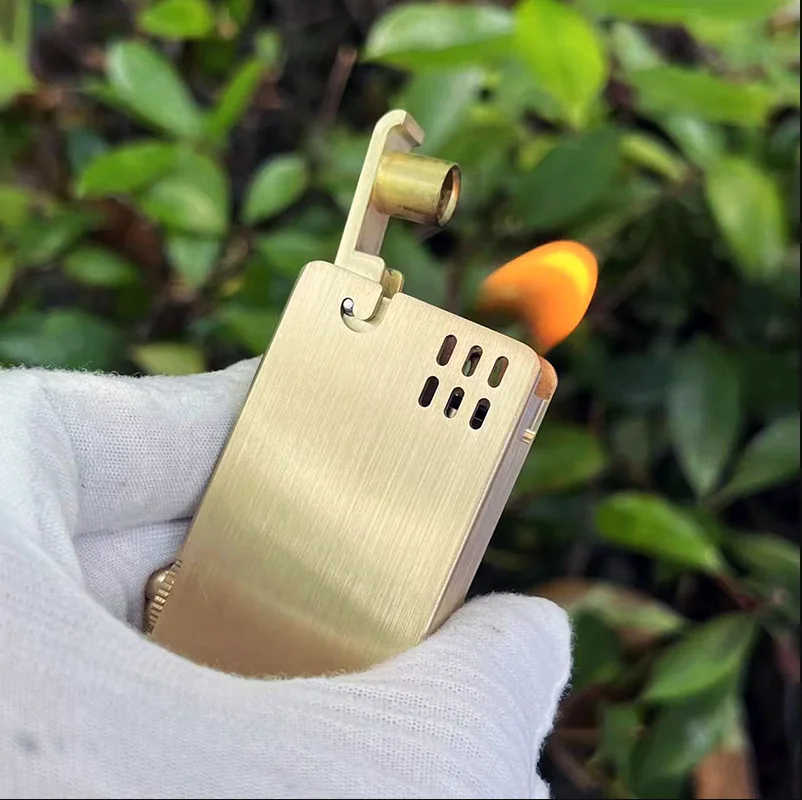 Handmade Brass Machinery and Titanium Alloy Material Kerosene Lighter Automatic Ignition Windproof Lighter Gift Box Men\'s Gift