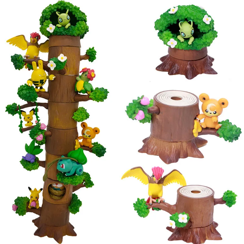 Cute Pokemon Action Figure Toys Anime Eevee Squirtle Greninja Stackable Forest Stump Kawaii Cartoon Doll Gifts For Kids