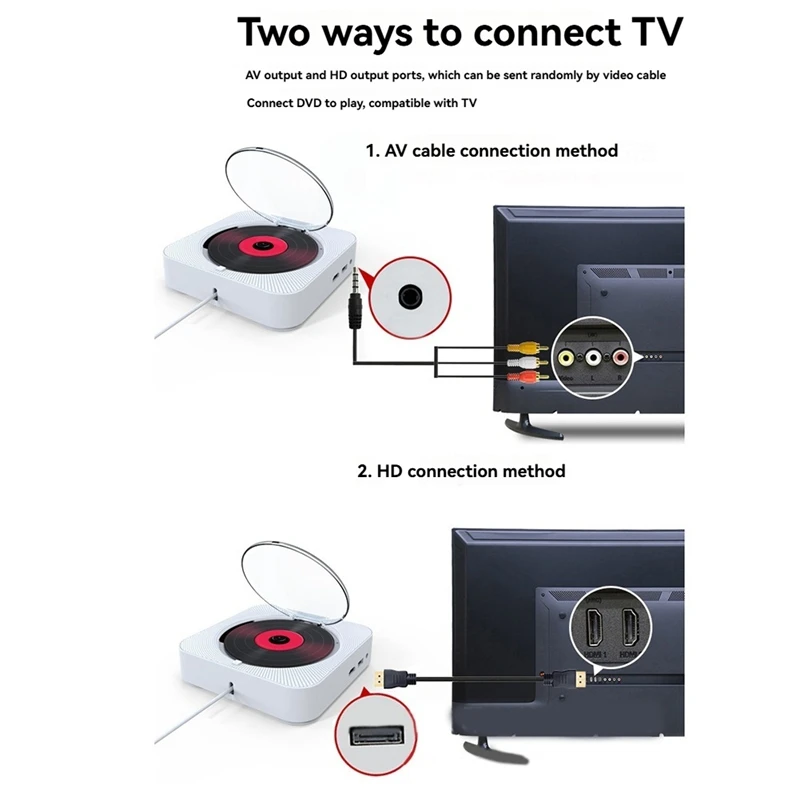 Vcd cd dvd multifuncional leitor de música áudio bluetooth alto-falante rádio fm montado na parede mini bonito cd mp3 player uma tomada da ue