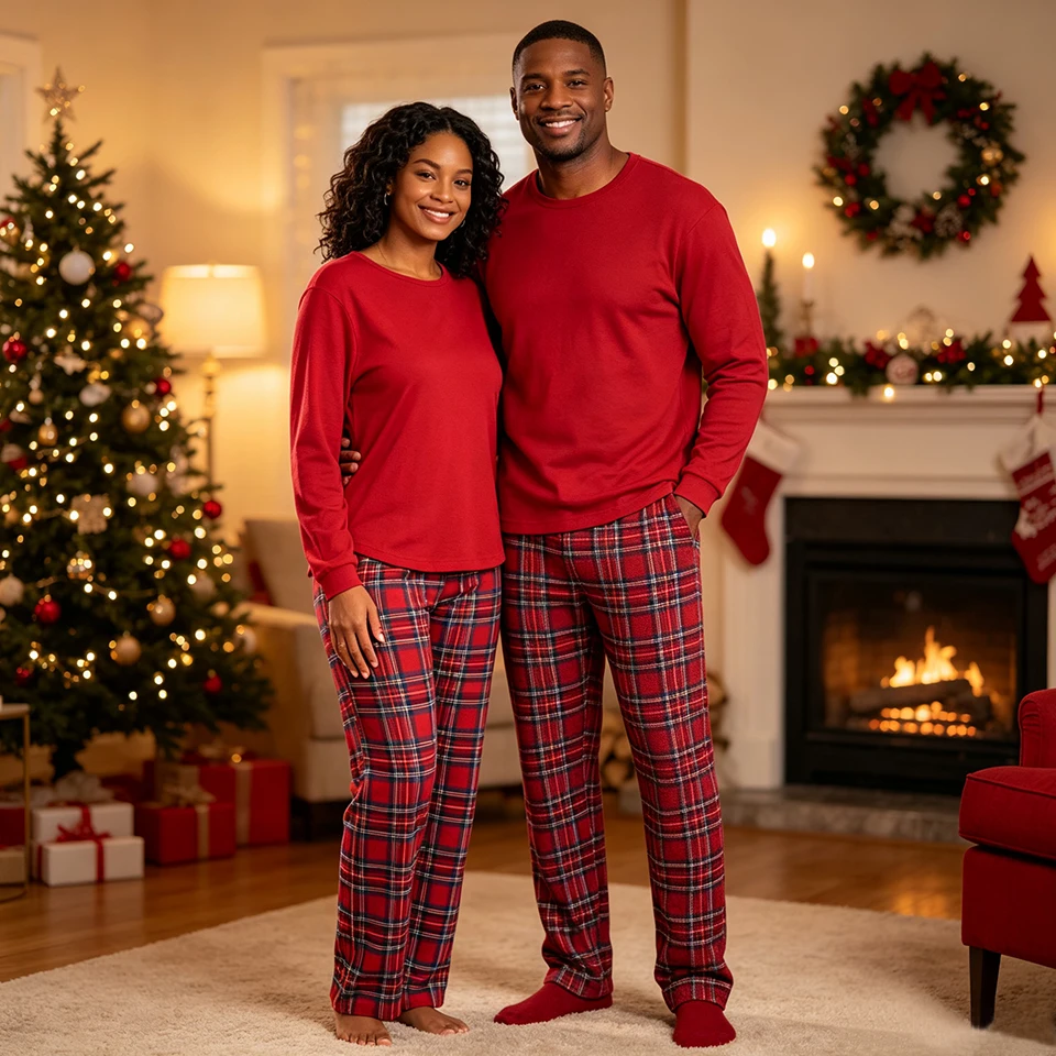 Plaid Print Matching Family Christmas Pajamas Set Holiday Sleepwear Men Women Kids Toddlers Baby Whole Family Matching Jammies - view 6