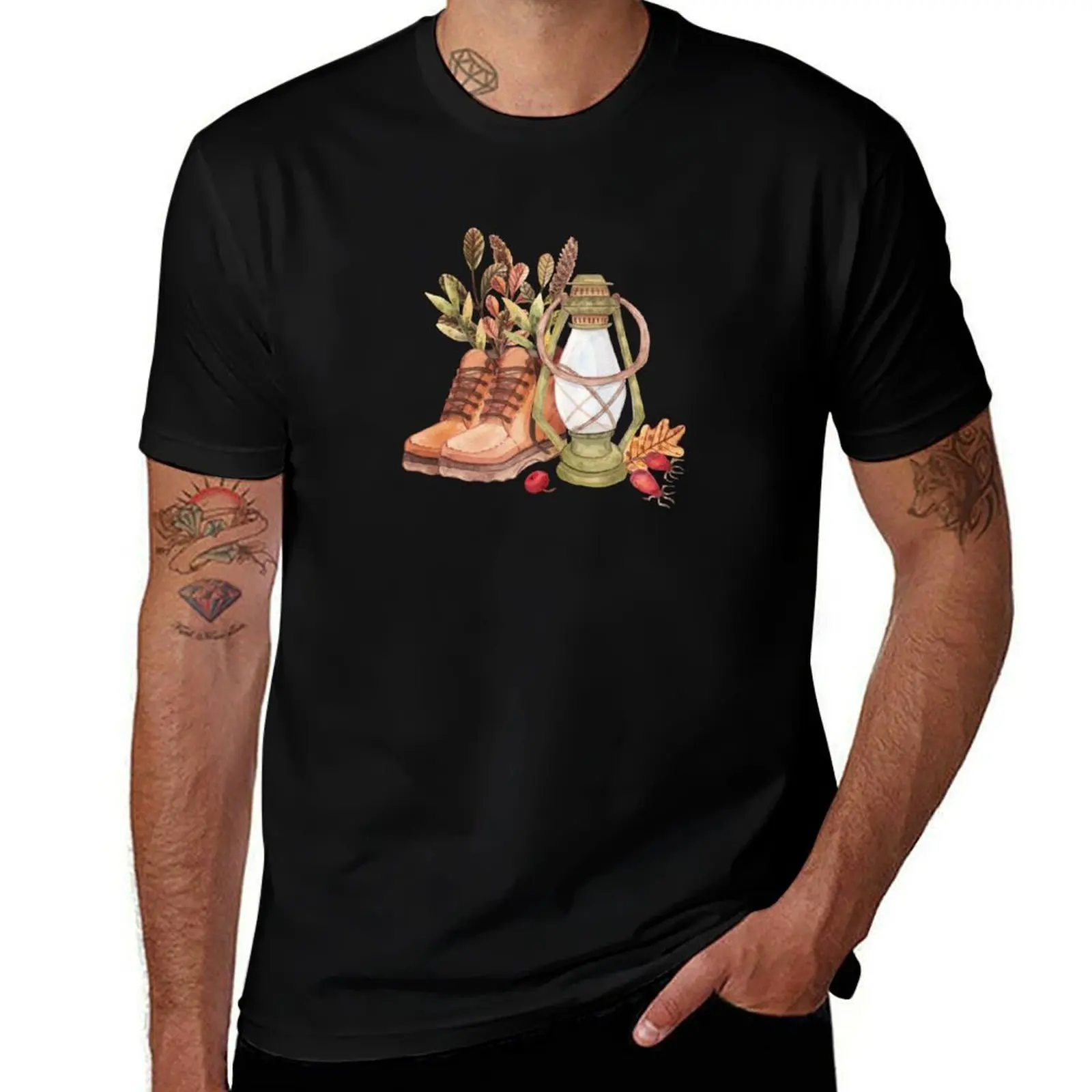 Autumn Mood. Hand-drawn atmospheric print. T-Shirt Fashion Casual Short Sleeve T-Shirt