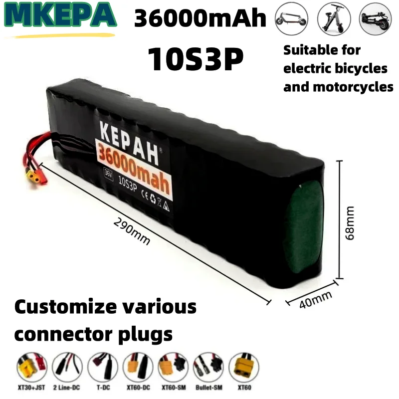 

36V 36ah 18650 lithium battery 10s3p 36000mah 1000w 42V electric scooter m365 power battery with battery pack