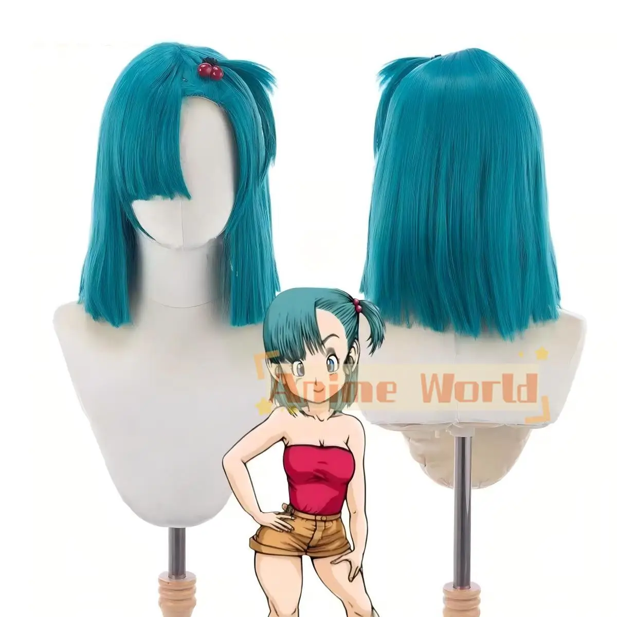 

AnIme Bulma Brief Cos Cosplay Wig Halloween Carnival Party Props Synthetic Hair Heat Resistant Fiber + Wig Cap