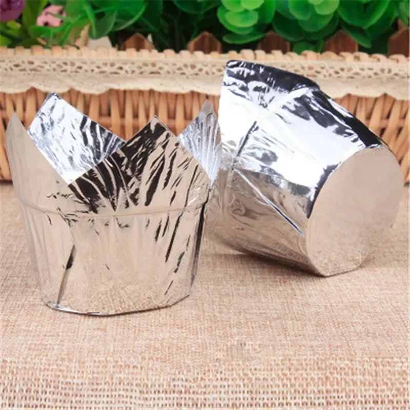 50pcs Newspaper Style Cupcake Liner Baking Cup For Wedding Party Caissettes Tulip Muffin Cupcake Paper Cup Oilproof Cake Wrapper