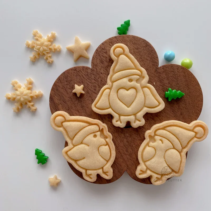 3Pcs Christmas Bird Gingerbread Man Cookie Cutter Butter Biscuit Mold Mini Cookie Embosser Stamp Fondant Cake Decorating Tools