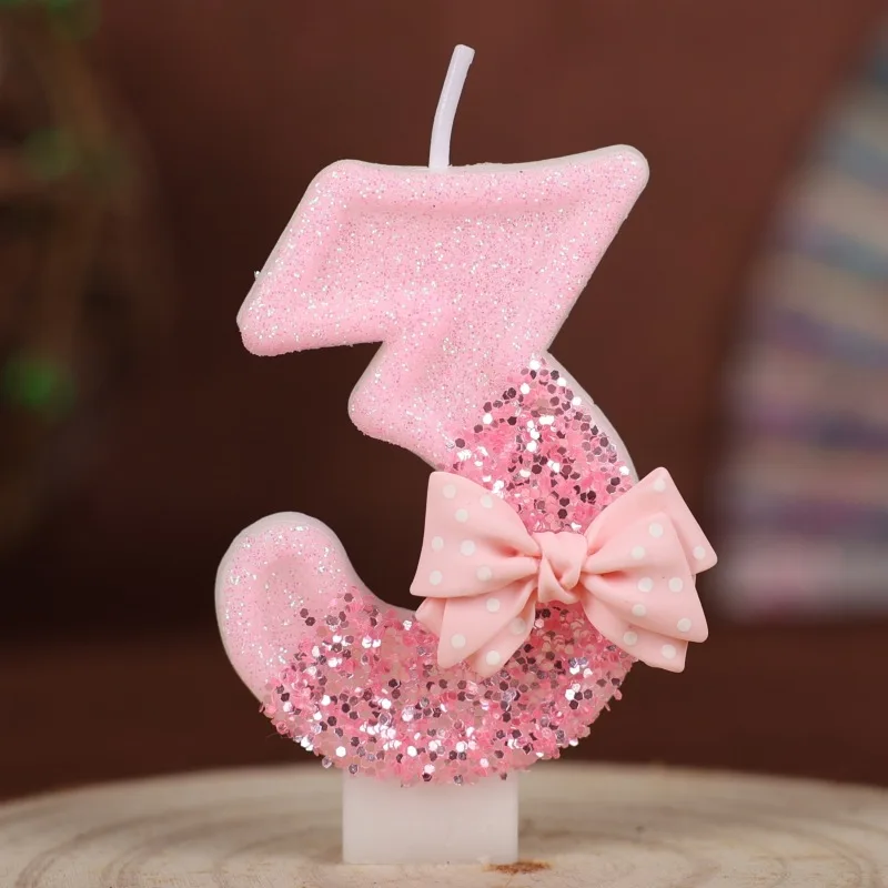 Pink Glitter Number Candle