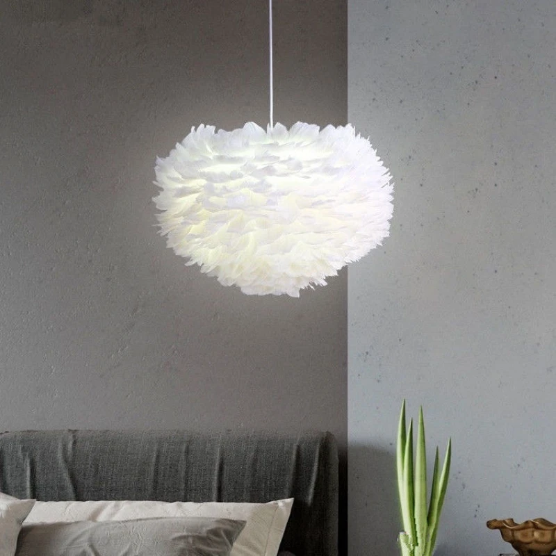 Nordic Creative Personality Feather Pendant Lights Living Dining Room Bedroom Clothin Store Modern LED Lighting Art Decorative