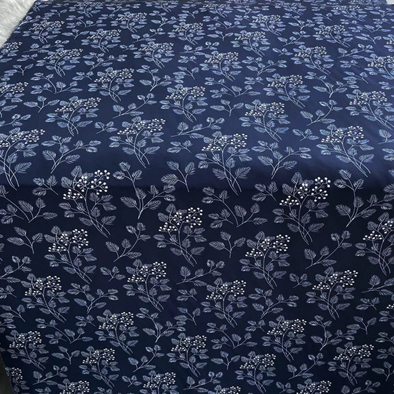 114CM Wide 16MM Printed Thin Dark Blue Silk Crepe de Chine Fabric for Summer Dress Pants Silk Tissue for DIY Sewing C001-18