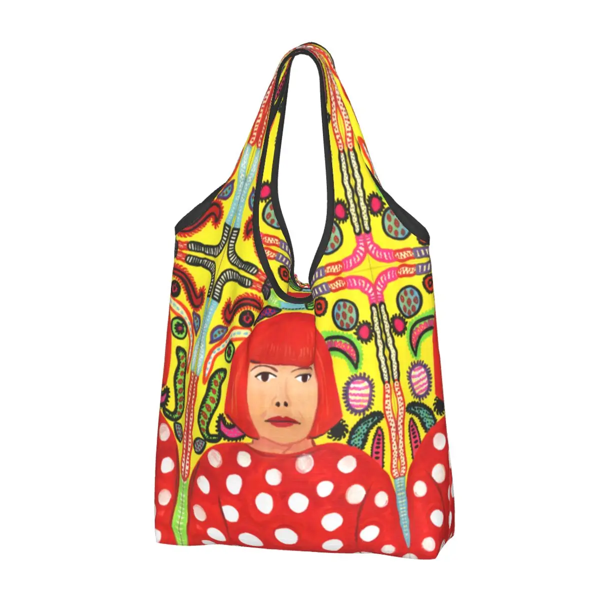 Artist Yayoi Kusama Dots Large Reusable Bags Shopping Machine Washable Foldable Harajuku Grocery Bags 50lb Heavy Duty Tote Bags