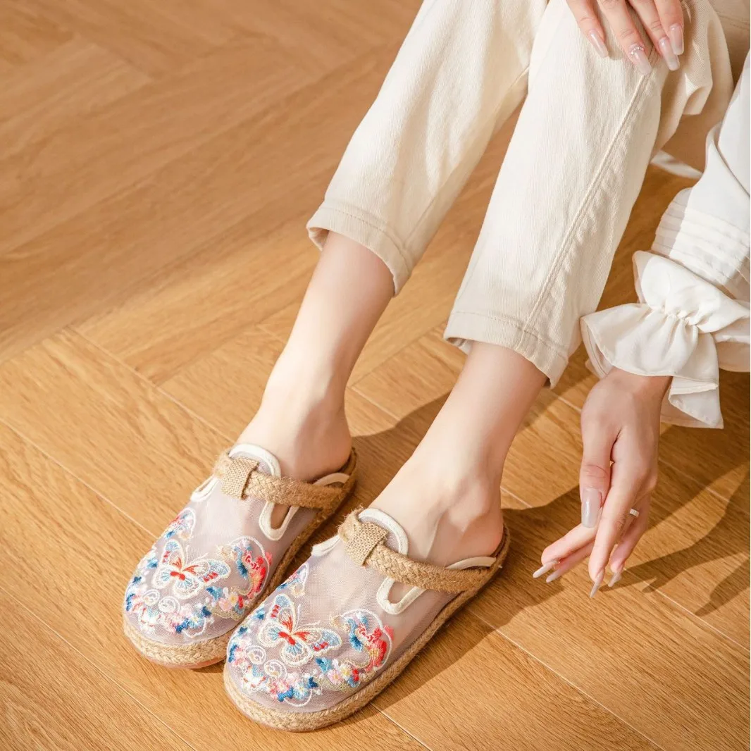 

Women Slippers,Linen Shoes Breathable Causal Shoes Ladies Outside and Home Flip Flops Sandals Retro Ethnic Fashion Style