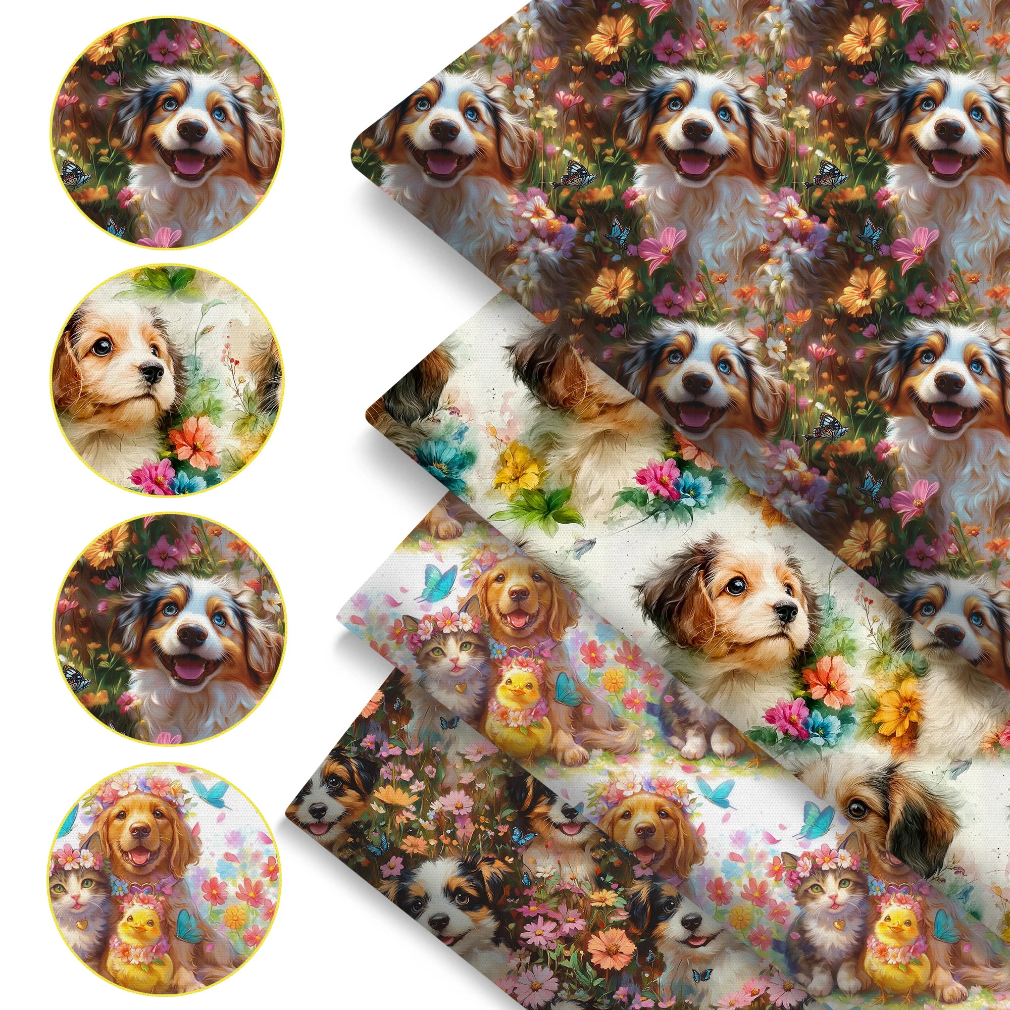 Pre-cut 4Pc/set 7.87x7.87inch(20x20cm) dog series Precut Quilting Fabric Fat Quarter Fabric Bundle, Polyester Quilting Squares