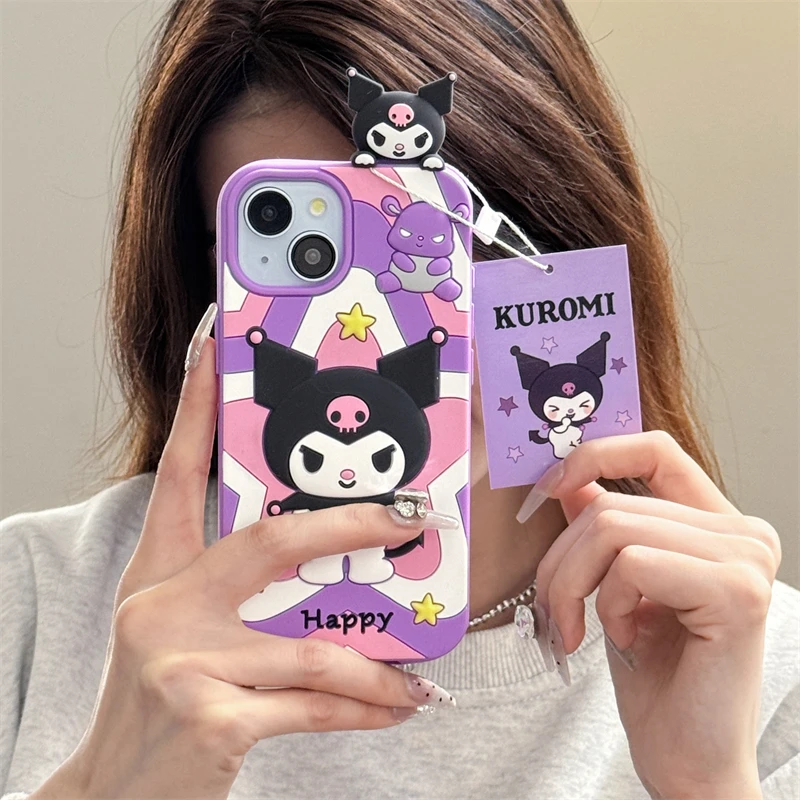 Cute 3D Hello Kitty Papa doll Kumilo Phone Case for iPhone 16 13 12 11 Pro Max for iPhone 15 14 Plus Soft Shockproof Back Cover