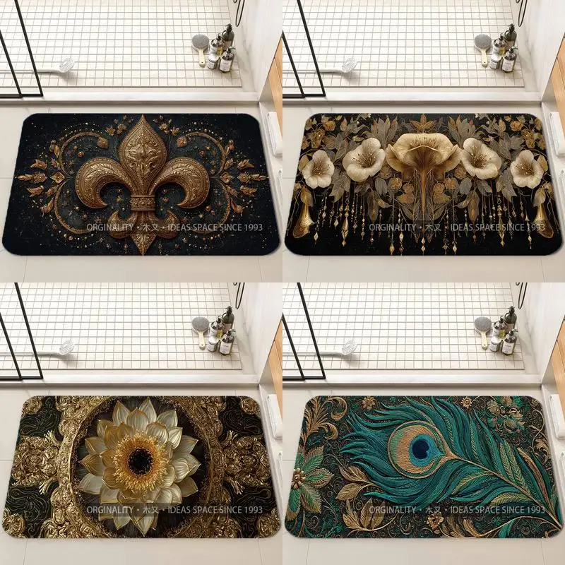 

Позолоченный узор Fleur-de-lis, украшение для гостиной, домашний диван, нескользящий ковер, кабинет, спальня, татами, детский мягкий напольный коврик