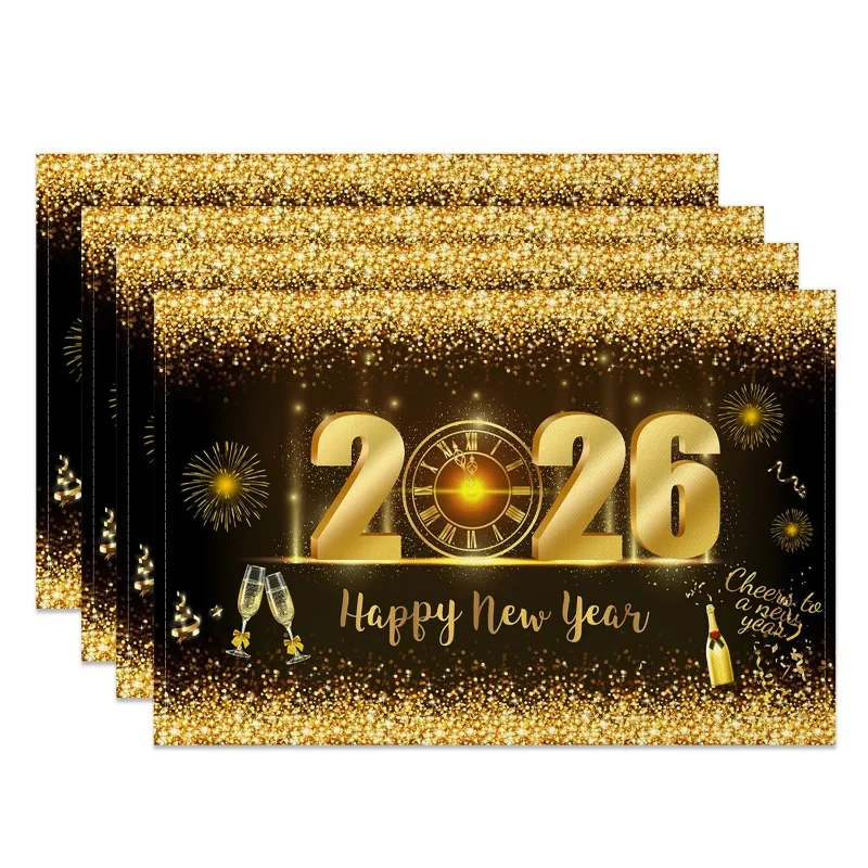 4/6/8 Stück 2026 Neujahr Glitzer Tischset Feuerwerk Design Festliche Esstischdekoration Schimmernde Feier Weihnachtsessen Matte