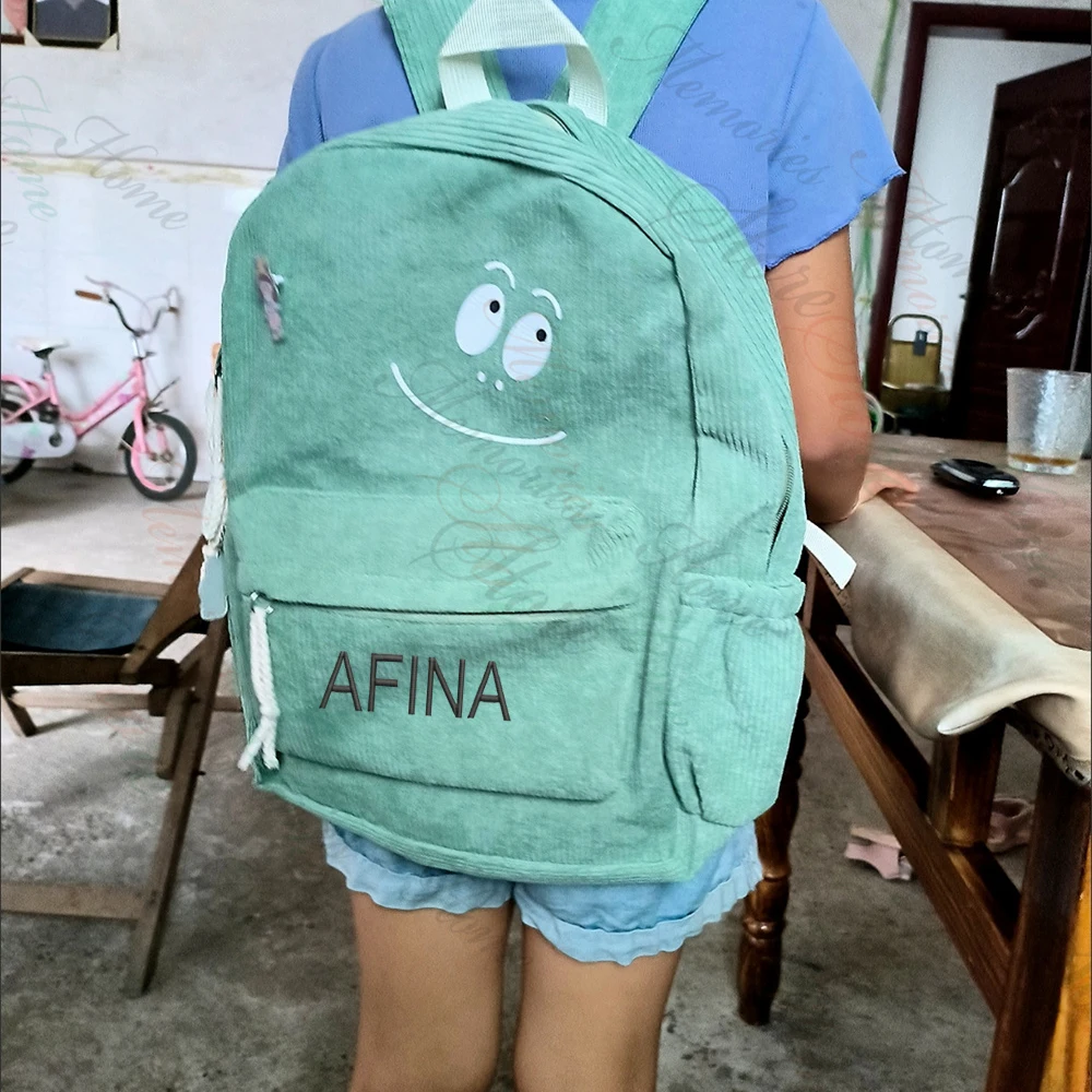 Ransel korduroi kustom untuk siswa sekolah menengah nama pribadi sekolah tinggi anak laki-laki anak perempuan ransel Corduroy kampus sederhana