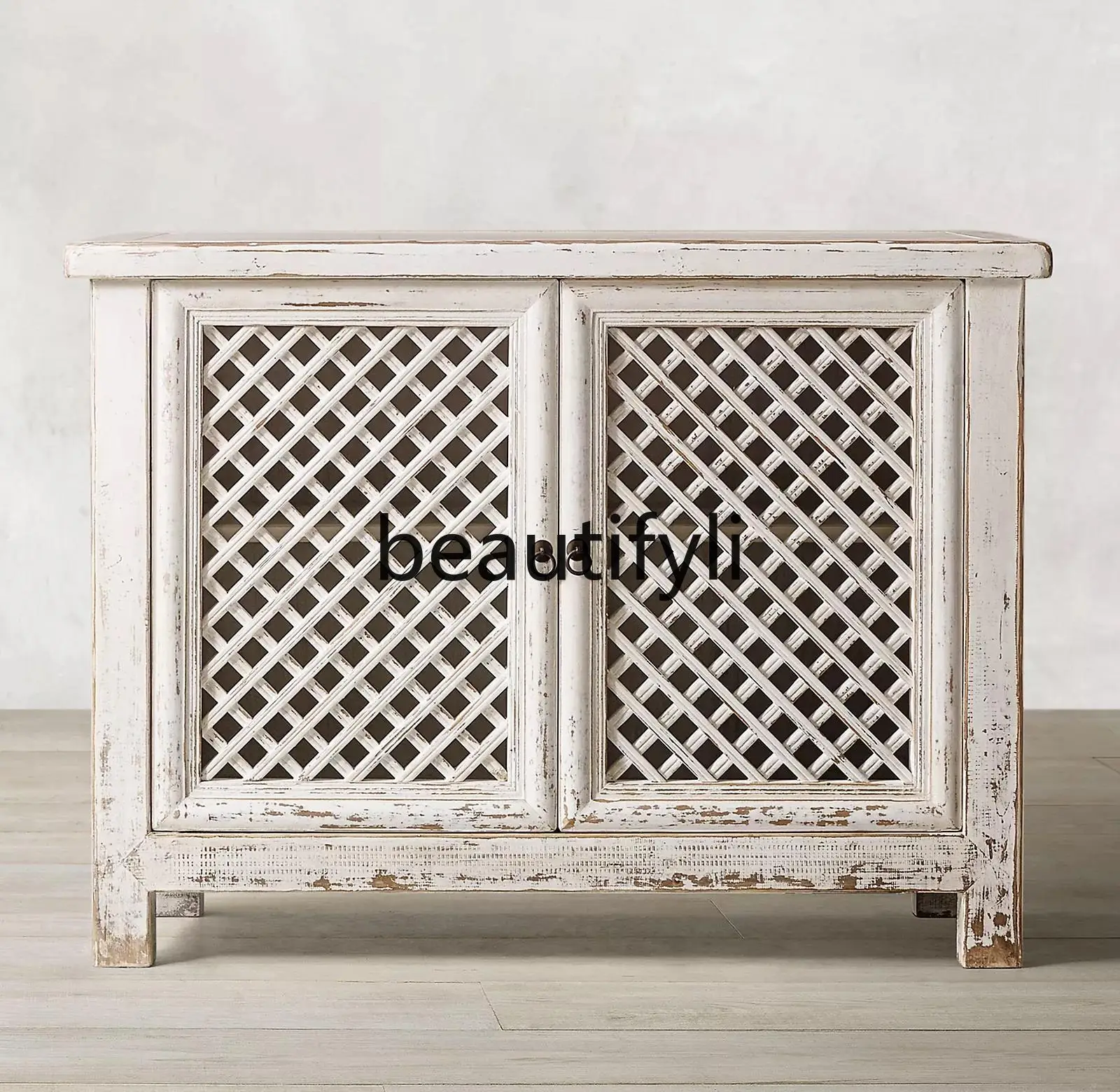 

Solid Wood Wardrobe French Country Retro Furniture American Simple Entryway Cabinet Solid Wood Sideboard