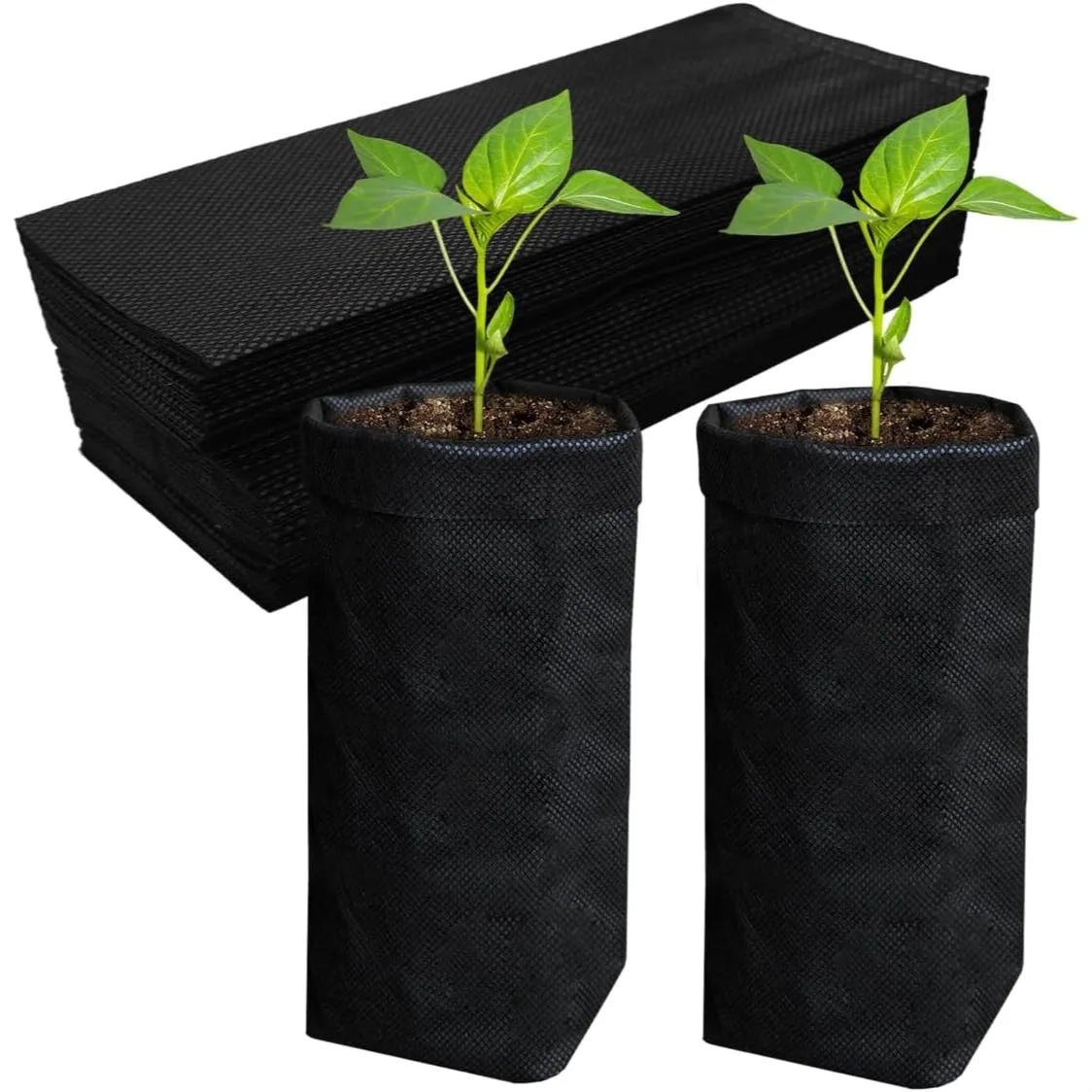 

50 Pcs 13.5" H Deep Nursery Grow Bags for Starting Deep Rooted Plants Vegetables Flowers Seedlings with Non-Woven Fabric