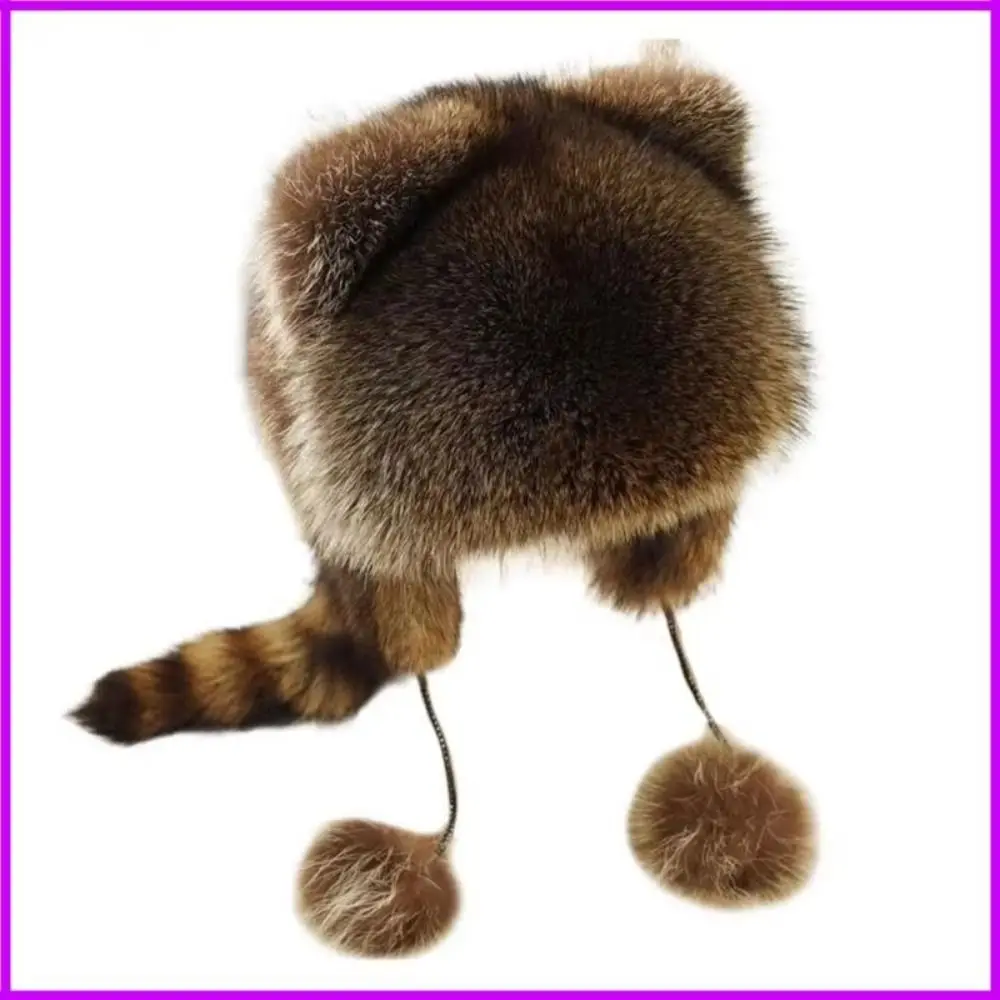 Parent Child Raccoon Tail Hat Coldproof Thick Warm Ears Plush Hat Thickening Material Fashion Design Helmet Liner Winter Season