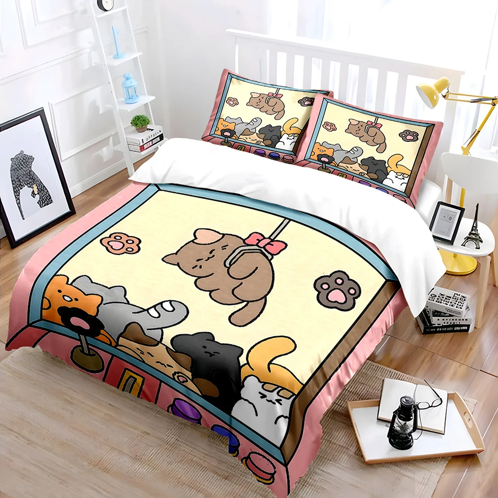 Cute cats in claw machine Bedding Set for Kids Luxury Gift 3pcs Digital Print Comforter Set Soft Comfortable Breathable