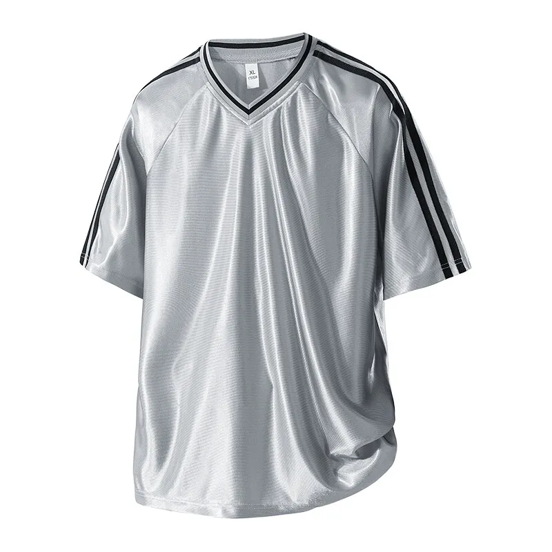 Men's Short Sleeve Sports T-shirt Jersey Summer Running Training V-Neck Man T Shirts Plus Size Quick Dry Fitness Loose Tee Tops