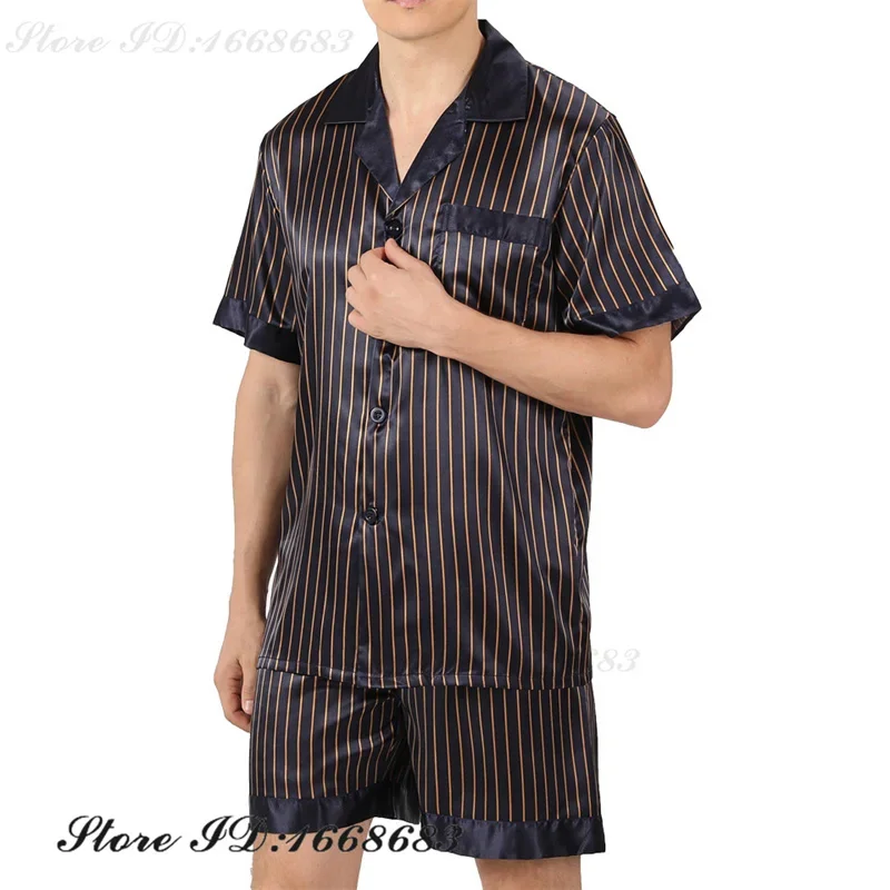 Hommes Pyjamas ensemble à manches courtes Shorts Pijamas deux pièces ensemble été nouveaux vêtements de nuit pour hommes vêtements de maison ample imprimé Satin vêtements de détente