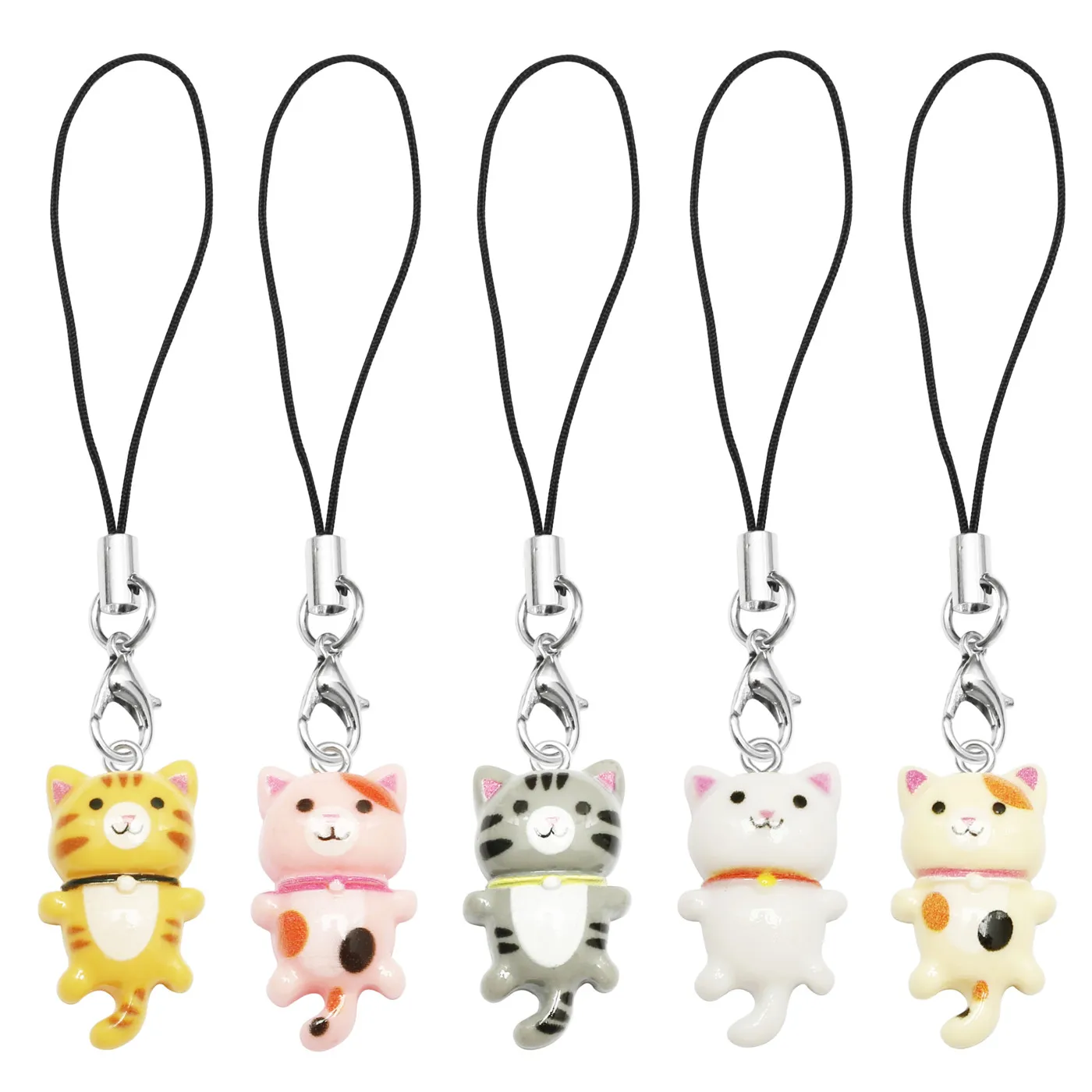 

10pcs Cute Cat Pendant Keychain Phone Strap Lanyard Strap Backpack Charm Accessories Car Keys Decoration Jewelry Gift