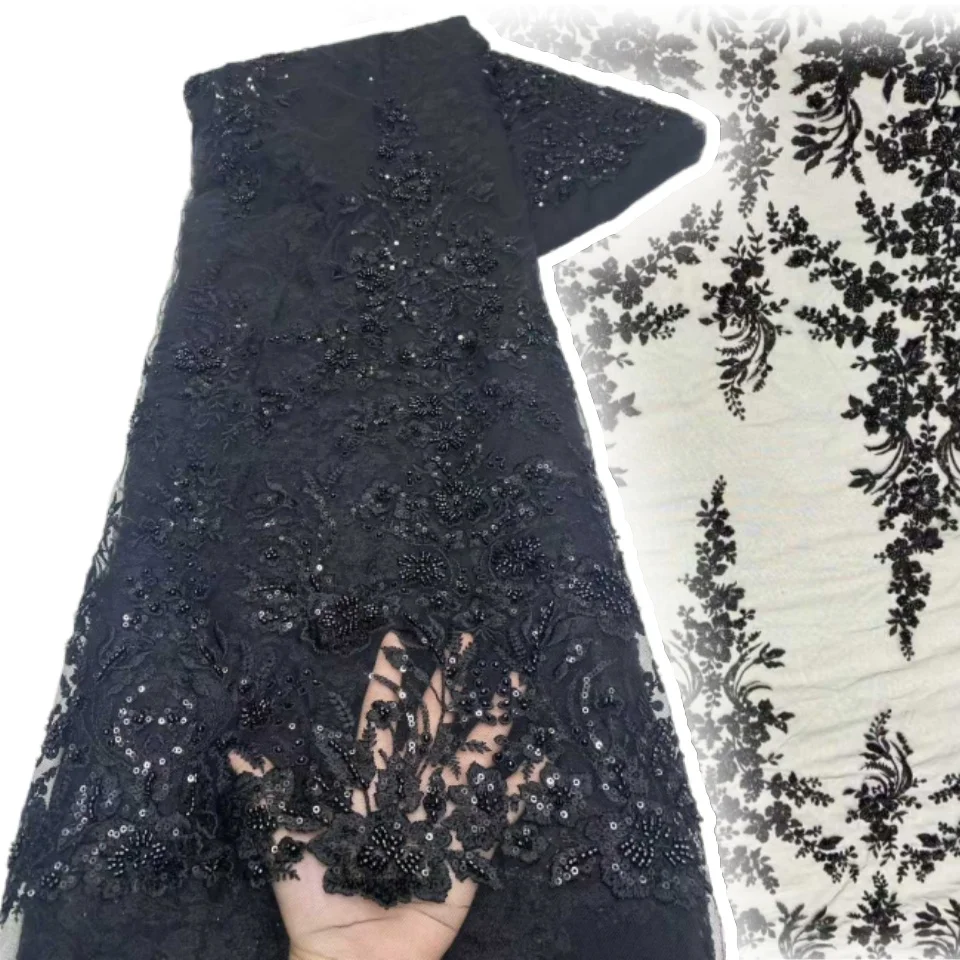 

Высокое качество, африканский тюль с блестками, вышитая кружевная ткань для жениха, кружевная ткань с блестками и бисером для нигерийской свадьбы, материал CC1301