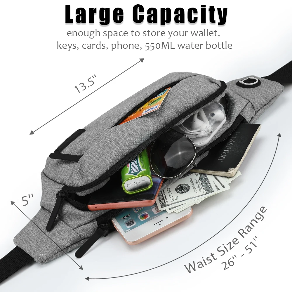 Large Fanny Pack for Men Women crossbody Belt Bag for Travel Running Hiking Dog Walking Outdoors mobile iPhone girls handbag