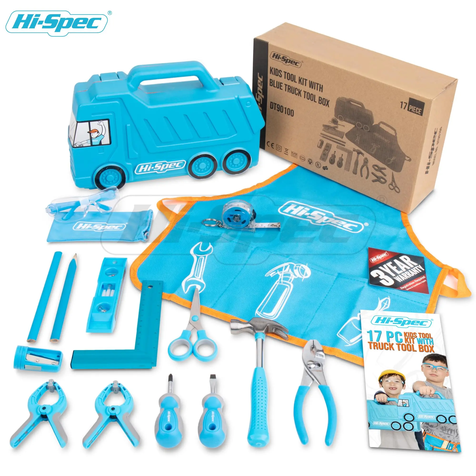 Hi-Spec 17pc Orange Blue Kids Tool Kit Set & Children’s DIY Construction Educational Childrens Tool Box.