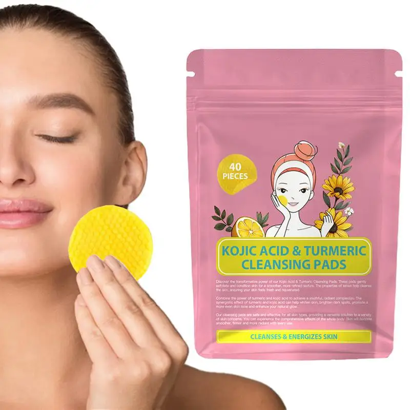 Turmeric Kojic Pads Facial Cleansing Face Wash Pads Turmeric cleaning cotton pads for Pores Cleaning Cosmetic cotton