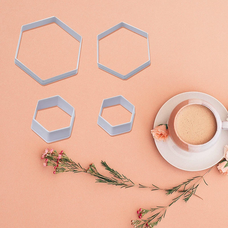 4pcs/set Soccer Pattern Cake Cookie Molds Cutters Diy Hexagon Fondant Moulds Soccer Ball Bakery Molds Football Cake Decoration